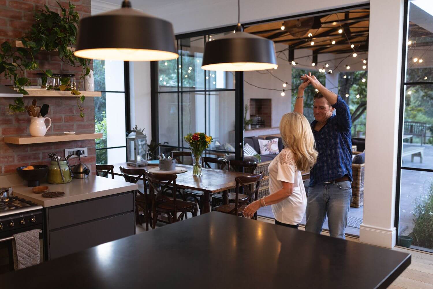 couple dancing in custom smart home