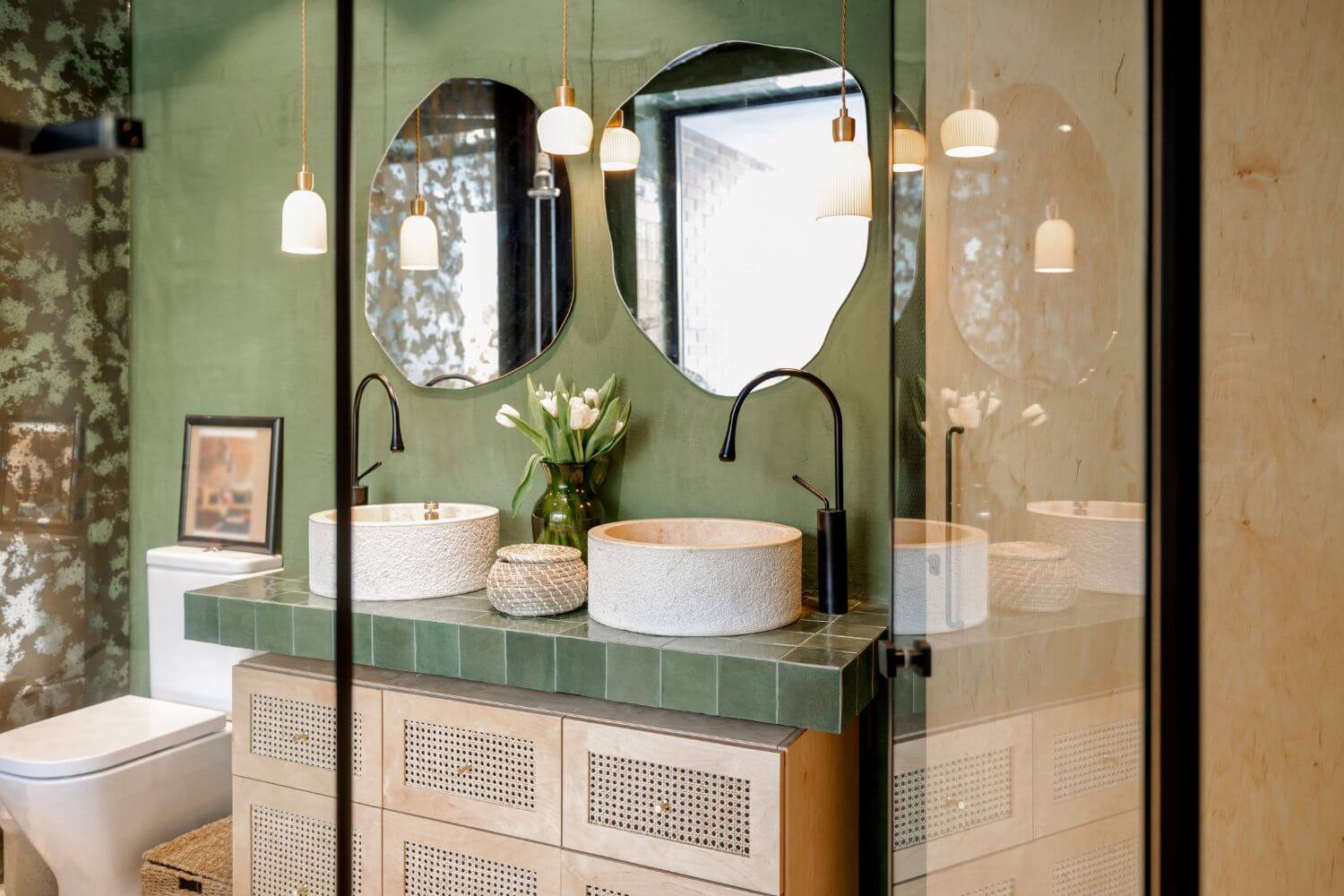 his and hers basin in traditional style bathroom